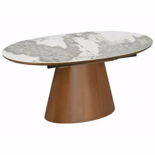 Stół owalny rozkładany MAROCCO CERAMIC 160/200x90 - biały połysk/orzech