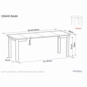 Stół rozkładany OSKAR 80/200x80 - dąb artisan/czarny