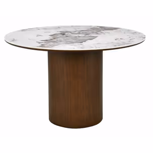 Stół okrągły RONDO CERAMIC 120 cm - biały połysk/orzech