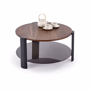 Ława okrągła z półką LIRA 80 cm - orzech/czarny