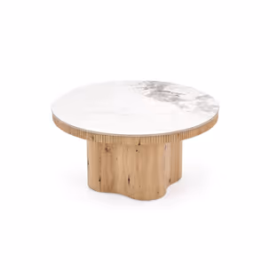 Ława okrągła MAGNUM 80 cm - biały marmur/naturalny