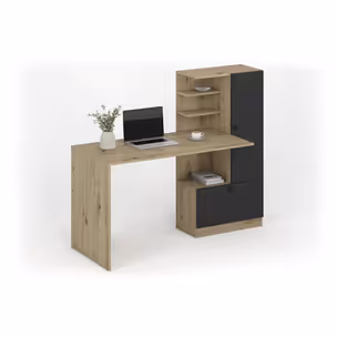 Biurko z regałem HOBAS - dąb artisan/czarny
