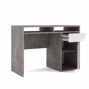 Biurko z półkami i szufladą FUNCTION PLUS 1D1S - beton/biały połysk
