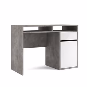 Biurko z półkami i szufladą FUNCTION PLUS 1D1S - beton/biały połysk