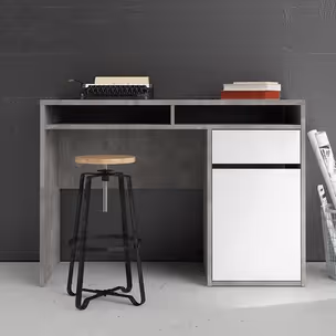 Biurko z półkami i szufladą FUNCTION PLUS 1D1S - beton/biały połysk