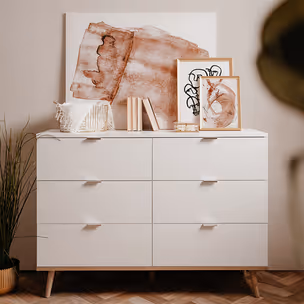 Komoda GÖTEBORG 6S 120 cm - biały mat/dąb sonoma