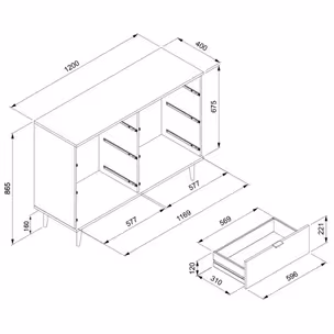 Komoda GÖTEBORG 6S 120 cm - biały mat/dąb sonoma