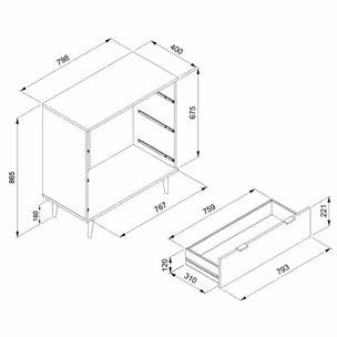 Komoda GÖTEBORG 3S 80 cm - biały mat/dąb sonoma