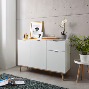 Komoda GÖTEBORG 3D1S 120 cm - biały mat/dąb sonoma