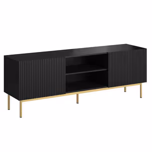 Szafka RTV 2-drzwiowa MALIA - czarny mat/złoty stelaż