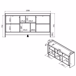Komoda MONOLIT 150 - dąb cremona / czarny mat