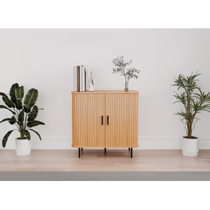 Komoda owalna z drzwiami przesuwnymi KASJA 80 cm - dąb
