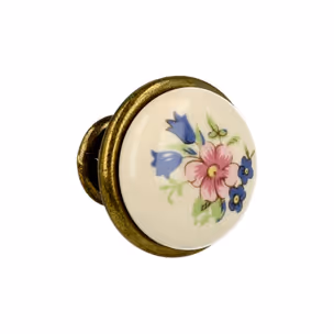 Gałka GP19 - mosiądz antyczny, porcelana mleczna z kwiatem / fi 29 mm
