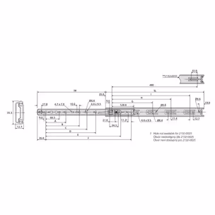 Prowadnica kulkowa DZ2132 / dł. 70 cm / 35 kg / wysuw 75% 