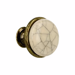 Gałka GP19 - mosiądz antyczny, mleczna porcelana popękana / fi 29 mm