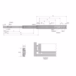 Prowadnica DZ4501 - ocynk / dł. 35 cm / 45 kg / wysuw 100%