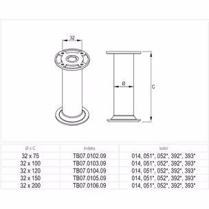 Stopka ALU-SO01 fi32 H150mm. aluminium/metal C-0/chrom