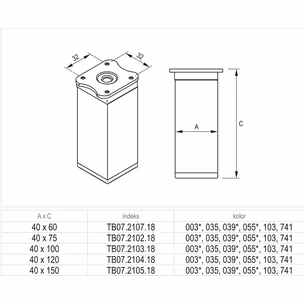 Stopka 40x40 regulowana (CK40.ZP) H120mm. aluminium/tworzywo sztuczne C-0