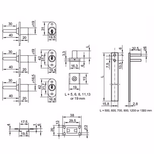 Zamek centralny przedni Siso - niklowany / L-800 / fi 19 mm / zaczep 13 mm