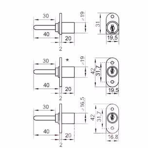 Zamek centralny przedni Siso - niklowany / L-1300 / fi 19 mm / zaczep 13 mm