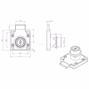 Zamek kwadratowy Siso X-850 - niklowany / fi 19 mm