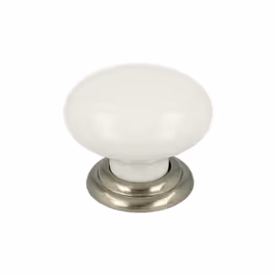 Gałka ROMANA SP65 - stal szlachetna, biała gładka porcelana - fi 34.5 mm
