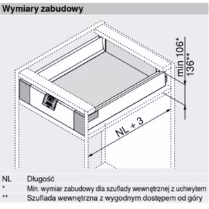 Szuflada wewnętrzna TANDEMBOX ANTARO z hamulcem / wys. M=83 mm / dł. 45 cm / 30 kg / biały