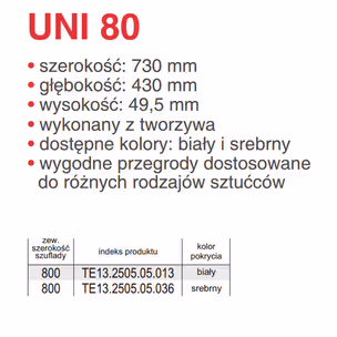 Wkład szufladowy UNI 80 730X430 1,6 MM tworzywo sztuczne metalik
