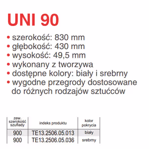 Wkład szufladowy UNI 90 830X430 1,6 MM tworzywo sztuczne metalik