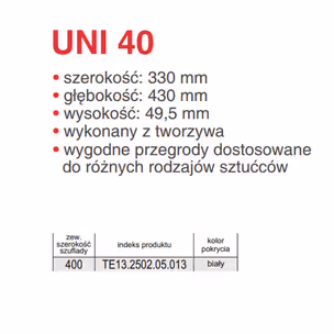 Wkład szufladowy z tworzywa UNI 40 cm - biały