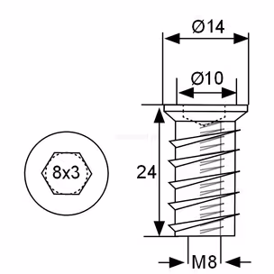 Mufa koł. M Siso - ocynk / M8x24 mm / fi 10 mm