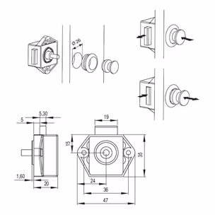 Zamek wciskany Siso CARAVAN - efekt aluminium