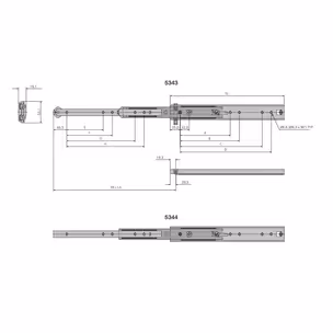 Prowadnice DZ5343+DZ5344 z blokadą / dł. 35 cm / 85 kg / wysuw 100%