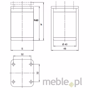 Nóżka kwadratowa D-861 z regulacją - biały / wys. 6 cm