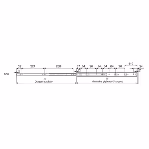 Prowadnica PK44 dł 60 cm Ocynk Biały 100%  wysuw, 30kg