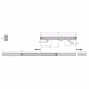 Prowadnica kulkowa DZ3630 / dł. 55 cm / 45 kg / 2-stronny wysuw 100%