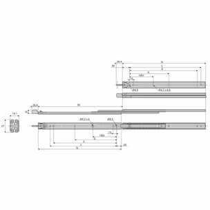 Prowadnica kulkowa DZ2731-CL z blokadą / dł. 30 cm / 30 kg / wysuw 100% / niski profil
