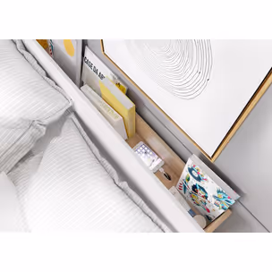Łóżko z pojemnikiem 140x200 DENTRO DT-02 - biały/dąb stirling
