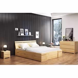 Łóżko drewniane sosnowe z szufladami SPARTA Maxi&DR 120x200 - orzech