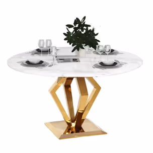 Stół okrągły ENZO GOLD 130 cm - biały/złoty