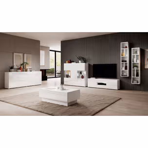 Komoda TV mała TOLEDO 41 - biały laminat/biały połysk