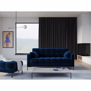 Aksamitna sofa 2-osobowa MAMAIA - czarne nogi