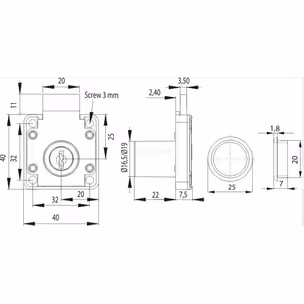 Zamek kwadratowy Siso X-850 w systemie 1 klucza - czarny / fi 19 mm