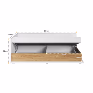 Łóżko z pojemnikiem i materacem SIMI MS-09L - biały alpejski/hikora naturalna