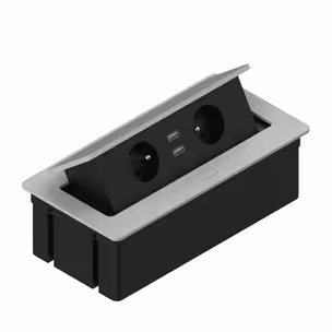 Przedłużacz biurkowy wpuszczany ELEKTRIMA KWADRO / 2x gniazdo z uziemieniem + 2x USB - srebrny