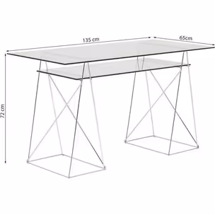 Biurko szklane z półką POLAR 135x65 - srebrny