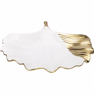 Półmisek porcelanowy GINKGO ELEGANCE SIDE - biały/złoty