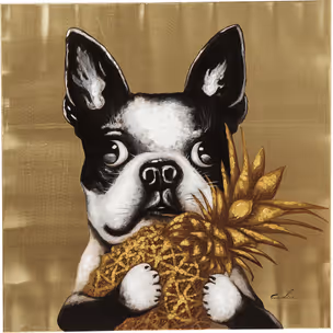 Obraz na płótnie DOG WITH PINEAPPLE 80x80