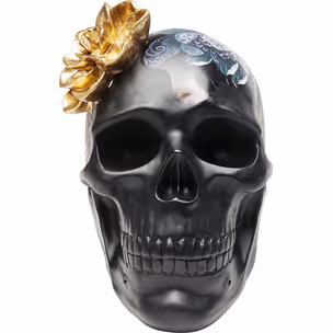 Figurka dekoracyjna FLOWER SKULL - czarny/złoty
