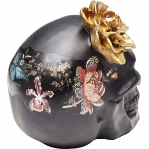 Figurka dekoracyjna FLOWER SKULL - czarny/złoty